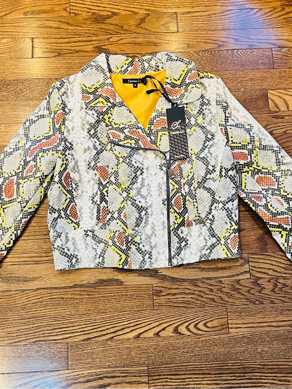 NWT Cristina Lei Made in Italy Snakeskin Moto Jacket S
